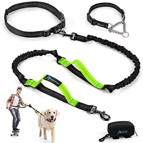 PuppyDoggy Hands Free Dog Leash Reflective 6 ft for Large and Medium Dogs with Adjustable Waist Belt & Chain Martingale Dog Collar & Poop Bag Dispenser for Running Walking Training (Large, Green) PuppyDoggy Hands Free Dog Leash Reflective 6 ft for Large and Medium Dogs with Adjustable Waist Belt & Chain Martingale Dog Collar & Poop Bag Dispenser for Running Walking Training (Large, Green)