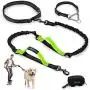 PuppyDoggy Hands Free Dog Leash Reflective 6 ft for Large and Medium Dogs with Adjustable Waist Belt & Chain Martingale Dog Collar & Poop Bag Dispenser for Running Walking Training (Large, Green)