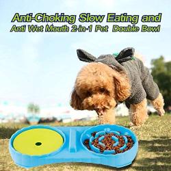 JUSTPET Anti Wet Mouth Slow Drink Pet Water Bowl, Anti Choke Slow Feeder Interactive Bloat Stop Dog Bowl, 2 in 1 Pet Double Bowl for Dogs Cats (Blue)