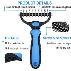 EKAKER Pet Grooming Tool - 2 Sided Undercoat Rake for Dogs and Cats - Safe Shedding and Dematting Comb, Deshedding and Grooming Brush for Mats, Tangles and Knots Removing - No More Nasty Shedding Hair