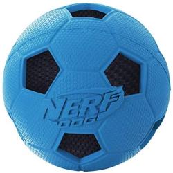 Nerf Dog Soccer Ball Dog Toy with Interactive Crunch, Lightweight, Durable and Water Resistant, 2.5 Inches, for Small/Medium/Large Breeds, Two Pack, Red and Blue