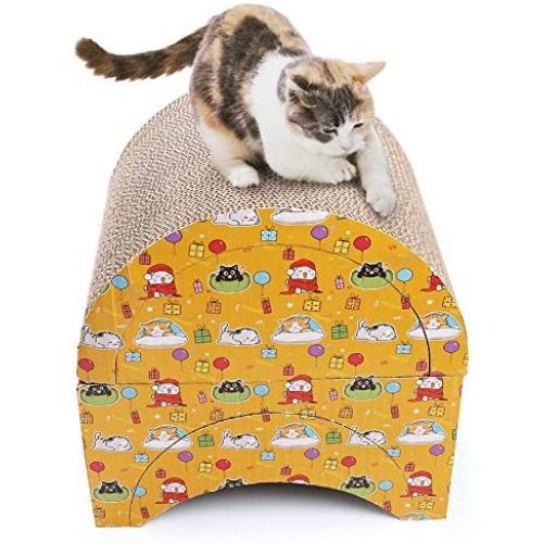 PrimePets Cat Scratcher Cardboard Lounge, Removable Cat Scratching Couch with Catnip and Ball Toys, Reversible Corrugated Cat Scratch Lounge Sofa Bed for Cats Kitty Kitten