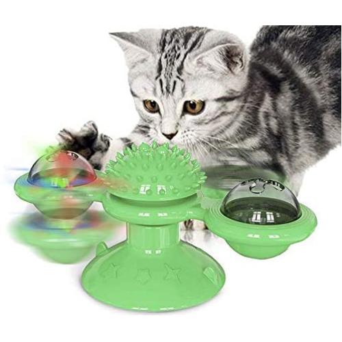 mosa store Pinwheel cat Toy with Led Ball and Catnip Ball, Funny cat Pinwheel Ball, Tickling Sucker Toy Interactive Chewing Toy