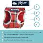 Petfino Step-in Dog Harness with Matching Leash for Extra Small to Medium Dogs All Weather Soft Breathable Mesh for Ultra Comfort Reflective Plaid Red