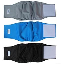 Teamoy Reusable Wrap Diapers for Male Dogs, Washable Puppy Belly Band Pack of 3 (M, 13''-16'' Waist, Black+ Gray+ Lake Blue)