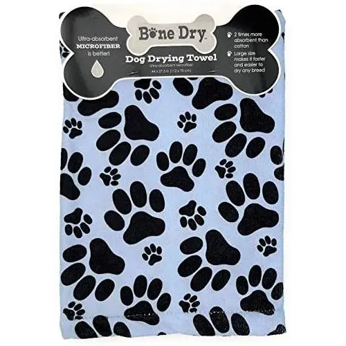 Bone Dry Dog Microfiber Drying Towel Blue w/Dark Blue Paw Prints Bone Dry Dog Microfiber Drying Towel Blue w/Dark Blue Paw Prints
