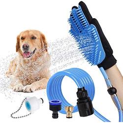 LATH.PIN Pet Bathing Tool Dog Bathing Massaging Glove, Pet Hair Remover for Dog Bath with 3 Adapters Compatible Shower Bath Tub, Outdoor Garden