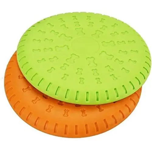 Gear4Petz Dog Frisbee, Rubber Flyer Dog Flying Disc Dog Toys, 100% Natural Non-toxic Rubber, 9 Inch Large，2 in 1 pack, Orange and Green