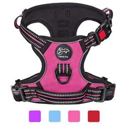 Launch Pet Dog Harness Adjustable No-Pull Soft Gentle Reflective Vest with Front & Back 2 Leash Attachments & Easy Walk Control Handle for Small Medium Large Dogs (M, Pink)