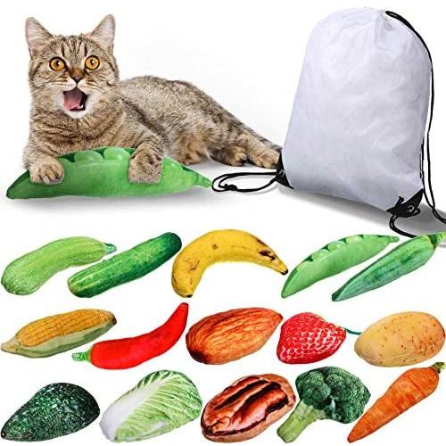 16 Pieces Cat Catnip Toys Set Interactive Cat Playing Toys Cat Chewing Toys Cat Teeth Cleaning Toys Cat Entertainment Toys with Convenient Storage Bag for Pet Cat Kitten Playing Chewing and Teething