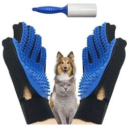 EJG New Version 1 Pair Pet Grooming Gloves with Hair Removal Brush, Deshedding Gloves to Brush and Remove Pet Hair, Dematter Deshedder for Dog, Cat, Horse with Long & Short Fur