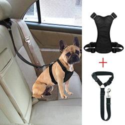 BWOGUE Dog Safety Vest Harness with Seat Belt Strap Car Headrest Restraint Pet Dog Adjustable Nylon Mesh Harness Travel Strap Seatbelts Harness