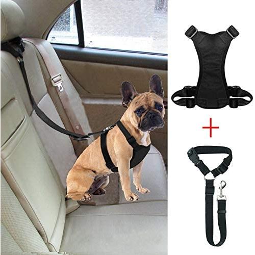 BWOGUE Dog Safety Vest Harness with Seat Belt Strap Car Headrest Restraint Pet Dog Adjustable Nylon Mesh Harness Travel Strap Seatbelts Harness