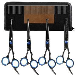 Dog Grooming Scissors Kit,5 Pcs of Professional Safe Stainless Steel Pet Grooming Scissors Hair Trimming Shears Rounded Tip Sharp Durable Shears with Pet Grooming Comb in Kit