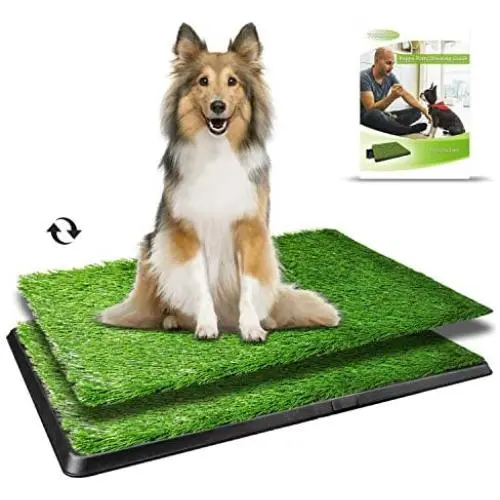 TUOKEOGO Dog Grass Pad with Tray, Puppy Potty Training Grass, Indoor Dog Potty with Training Guide-Medium Small Dog-25&x20&