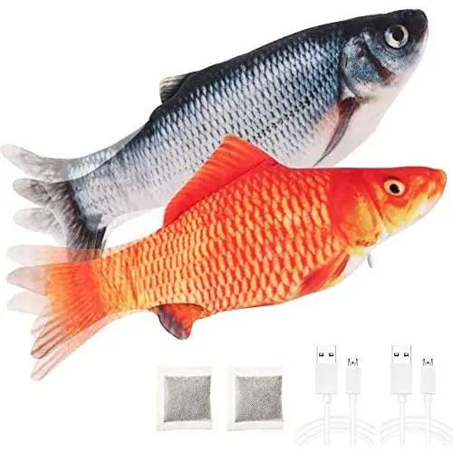 OTIME 2 Pack Electric Fish Cat Toy Realistic Plush Simulation Flippity Fish Cat Toy Catnip Kicker Toys, Funny Interactive Pets Pillow Chew Bite Kick Supplies for Cat Kitten Kitty OTIME 2 Pack Electric Fish Cat Toy Realistic Plush Simulation Flippity Fish Cat Toy Catnip Kicker Toys, Funny Interactive Pets Pillow Chew Bite Kick Supplies for Cat Kitten Kitty