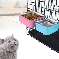 ZYYRT Crate Dog Bowl Set Removable Stainless Steel Hanging Cat Cage Bowl Food & Water Feeder Coop Cups for Puppy, Birds, Rats, Guinea Pigs (2 Pack, Blue and Pink)