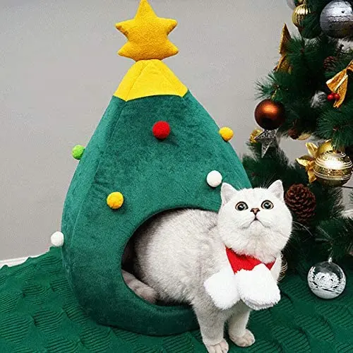 Petlex Pet Cave Bed Covered Cat Bed Puppy Tent House, Warm Sleeping Cave Pet Bed for Cats Small Dogs, Soft Cat Nest with Removable Cushion Washable, Cozy Cave Cat Bed Burrow Dog Bed