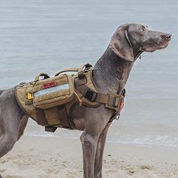 OneTigris Large Tactical Dog Harness with Saddle Bag, No Pulling Adjustable Dog Vest Harness, Metal Buckle Dog Harness with 3 Handles for Training Walking(Coyote Brown,M)
