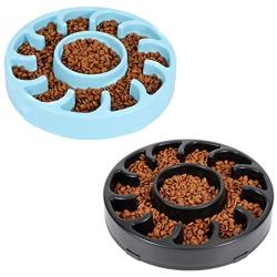 Plastic Slow Feeder Bowl, Slow Down Eating Bowl, Hold Dry or Wet Food for Large Dogs, Anti-Gulp/Reduce Slip Petal-Shaped Bowl Dog Bowl, Slow Eating Stop Bloat for Dogs, 2 Pack Slow Feeder,Black+Blue