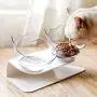 JUILE YUAN Cat Raised Stand Double Transparent Plastic Bowl,Pet Feeding Bowl | Pet Food Water Feeder Bowl for Cats and Dogs ,Cute Cat Face Elevated Double Bowl 15 Degree Tilted Design Neck Guard JUILE YUAN Cat Raised Stand Double Transparent Plastic Bowl,Pet Feeding Bowl | Pet Food Water Feeder Bowl for Cats and Dogs ,Cute Cat Face Elevated Double Bowl 15 Degree Tilted Design Neck Guard