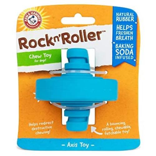 Arm & Hammer Rock N Roller Axis Rubber Chew Toy for Dogs | Bouncing, Rolling, Chewable, Fetchable Dog Toy Made with Natural Rubber and Baking Soda to Help Redirect Destructive Chewing