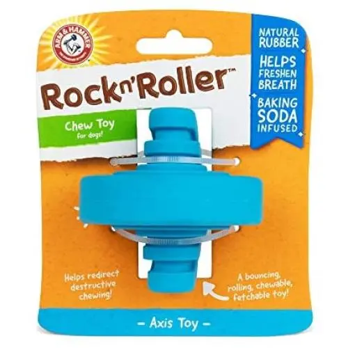 Arm & Hammer Rock N Roller Axis Rubber Chew Toy for Dogs | Bouncing, Rolling, Chewable, Fetchable Dog Toy Made with Natural Rubber and Baking Soda to Help Redirect Destructive Chewing