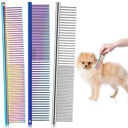 3 Pieces Pet Steel Combs, Pet Dog Cat Grooming Comb Multi-color Dog Comb with Stainless Steel Teeth for Removing Tangles and Knots for Long and Short Haired Dog, 7.5 x 1.3 Inch