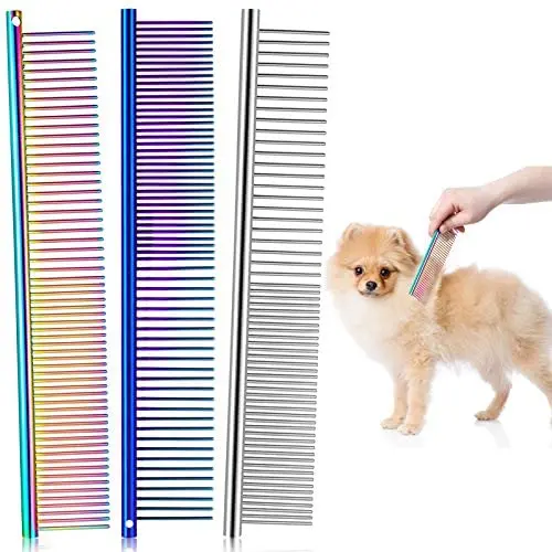 3 Pieces Pet Steel Combs, Pet Dog Cat Grooming Comb Multi-color Dog Comb with Stainless Steel Teeth for Removing Tangles and Knots for Long and Short Haired Dog, 7.5 x 1.3 Inch 3 Pieces Pet Steel Combs, Pet Dog Cat Grooming Comb Multi-color Dog Comb with Stainless Steel Teeth for Removing Tangles and Knots for Long and Short Haired Dog, 7.5 x 1.3 Inch