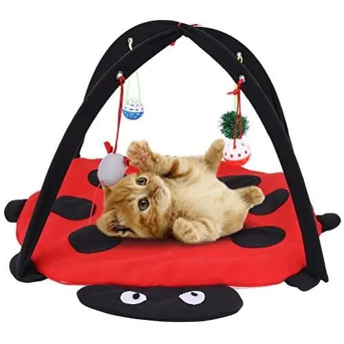 Tnfeeon Foldable Cat Play Mat, Pet Dog Cat Scratching Mat Tent Multifunction Pet Bed with Hanging Toy Balls Tnfeeon Foldable Cat Play Mat, Pet Dog Cat Scratching Mat Tent Multifunction Pet Bed with Hanging Toy Balls