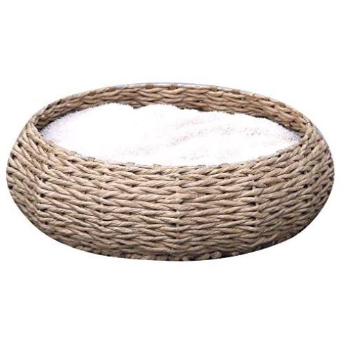 PetPals Hand Made Paper Rope Round Bed for Cat/Dog/Pet Sleep with Pillow, Natural