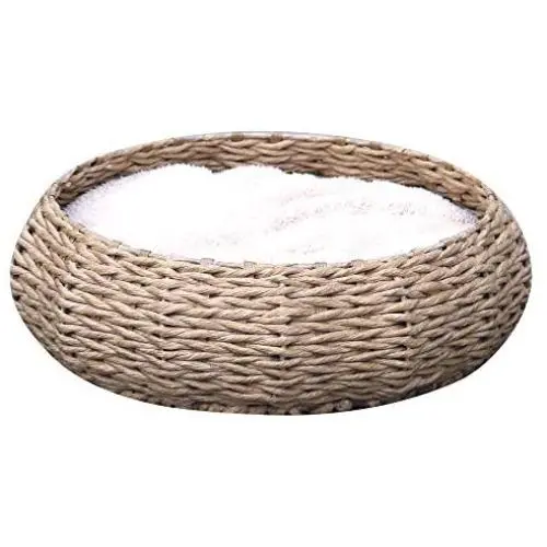 PetPals Hand Made Paper Rope Round Bed for Cat/Dog/Pet Sleep with Pillow, Natural