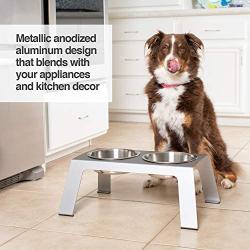 PetFusion Elevated Dog Bowls, Cat Bowls -- Premium anodized Aluminum feeder (Short 4'', Tall 8'' options). US FOOD GRADE Stainless Steel raised bowls
