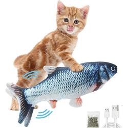 Flopping Fish Cat Toy,Realistic Plush Simulation Electric Doll Fish Cute Interactive Pets Pillow Chew Bite Supplies for Cat Kitty Kitten with Catnip