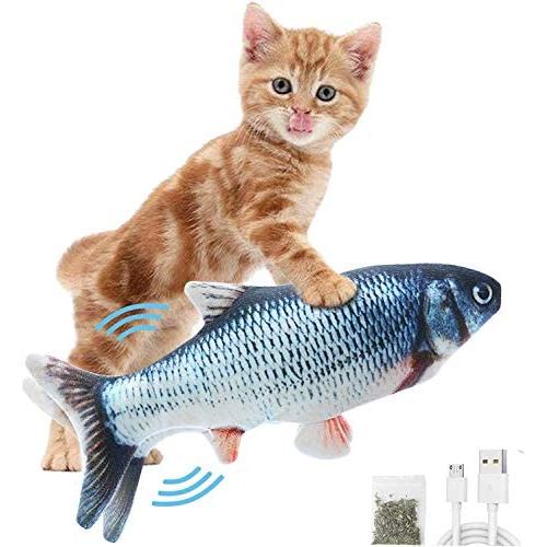 Flopping Fish Cat Toy,Realistic Plush Simulation Electric Doll Fish Cute Interactive Pets Pillow Chew Bite Supplies for Cat Kitty Kitten with Catnip