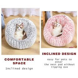 pawstrip Dog Cat Bed Donut Cuddler, Winter Warm Coral Fleece Round Drawstring Puppy Cushion, Ultra Soft Indoor Calming Sleeping Beds for Cats Small Dogs