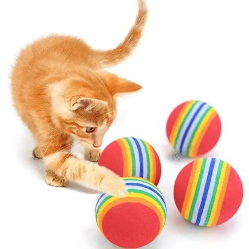 Adarl 10pcs Pet Cat Soft Sponge Rainbow Play Balls Interactive Cats Dogs Ball Toys Training Pet Supplies