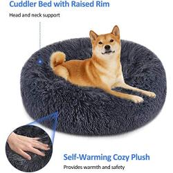 FOCUSPET Dog Bed Cat Bed Donut, Pet Bed Faux Fur Cuddler Round Comfortable for Small Medium Large Dogs Ultra Soft Calming Bed Self Warming Indoor Sleeping Bed Multiple Sizes (20/24/32/40/46)