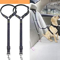 Bark Lover Dog Seat Belts for Cars - Unique Denim & Nylon Fabric, Adjustable Dog Safety Belt Car Headrest Restraint, 2-Pack