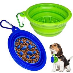 Finding Laurel Collapsible Dog Bowls, 2 Pack Collapsible Slow Feeder Dog Bowls for Travel Hiking, Anti-Gulping Foldable Pet Dish Maze Dog Bowl Colapsable Dog Water Bowl with Carabiner,(350ml,12oz)