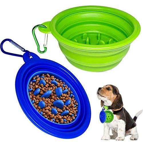 Finding Laurel Collapsible Dog Bowls, 2 Pack Collapsible Slow Feeder Dog Bowls for Travel Hiking, Anti-Gulping Foldable Pet Dish Maze Dog Bowl Colapsable Dog Water Bowl with Carabiner,(350ml,12oz)