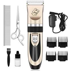 Maxshop Dog Grooming Kit, Low Noise Rechargeable Dogs Shaver Clippers Electric Quiet Dog Hair Trimmer for Dogs and Cats with Comb Guides Scissors