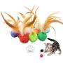JpGdn 10Pcs Cat Toys Ball with Feather Kitten Balls with Bells Colorful Interactive Play Toy