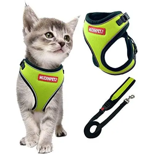 Mudinpet Cat Harness and Leash for Walking Escape Proof, Small Animal Harness Vest with Leash Set, Reflective Adventure Kitten Puppy Vest for Small Medium Large Cat with 4.5ft Cat Leash Lead Mudinpet Cat Harness and Leash for Walking Escape Proof, Small Animal Harness Vest with Leash Set, Reflective Adventure Kitten Puppy Vest for Small Medium Large Cat with 4.5ft Cat Leash Lead