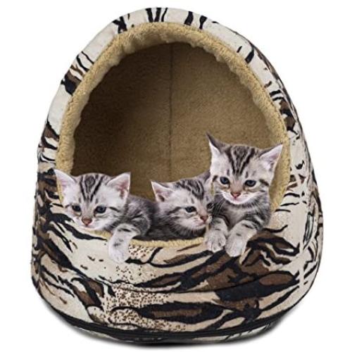 Furhaven Pet - Calming Foldable Fleece Pet Tent, Convertible Hood Bed, Hide & Seek Velour Cat Cave, & More Choices for Cats & Small Dogs - Multiple Styles & Colors