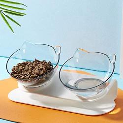 ocijf179 Cat Bowl Double/Single Cat Dog Water Food Bowl with Raised Stand Pet Feeder Supplies - Black + Clear Double Bowl