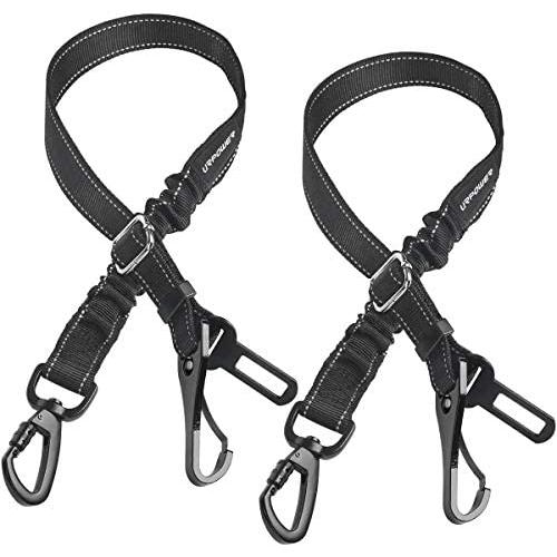 URPOWER Upgraded Dog Seat Belt 3-in-1 Dog Car Seatbelts 2 Pack Adjustable Pet Seat Belt for Vehicle Nylon Pet Safety Seat Belts Heavy Duty & Elastic & Durable Car Seat Belt for Dogs, Cats and Pets