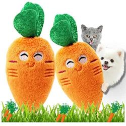 JENRICH [2PAK]-Pet Plush Toys-Cute Smiling Carrot Plush Chew Squeaker-Dog Puppy Cat Vegetable Carrot Sound Voice Plush Toy