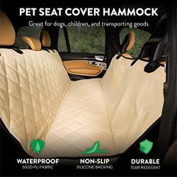 Plush Paws Products Hammock Waterproof Luxury Car Seat Cover with Pet Harnesses, Extra Large (Tan) -USA Based