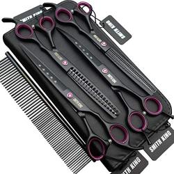 7.0 inches Professional Dog Grooming Scissors Set Straight & thinning & Curved & chunkers 4pcs in 1 Set (with Comb)